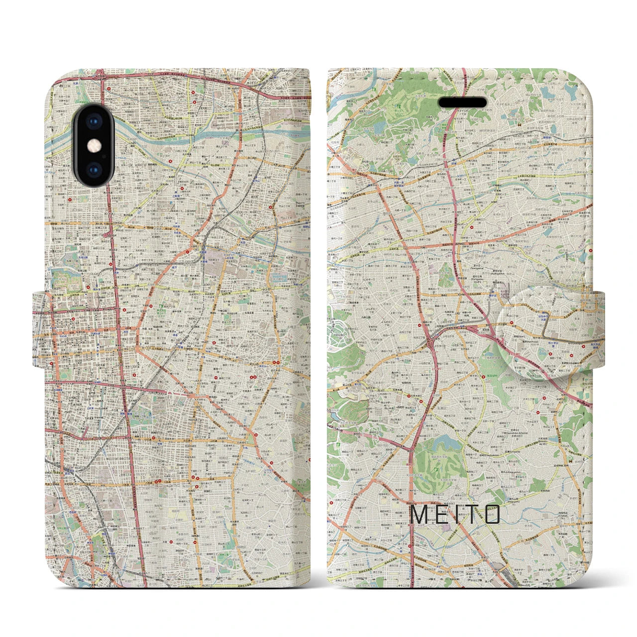 【名東】地図柄iPhoneケース（手帳両面タイプ・ナチュラル）iPhone XS / X 用