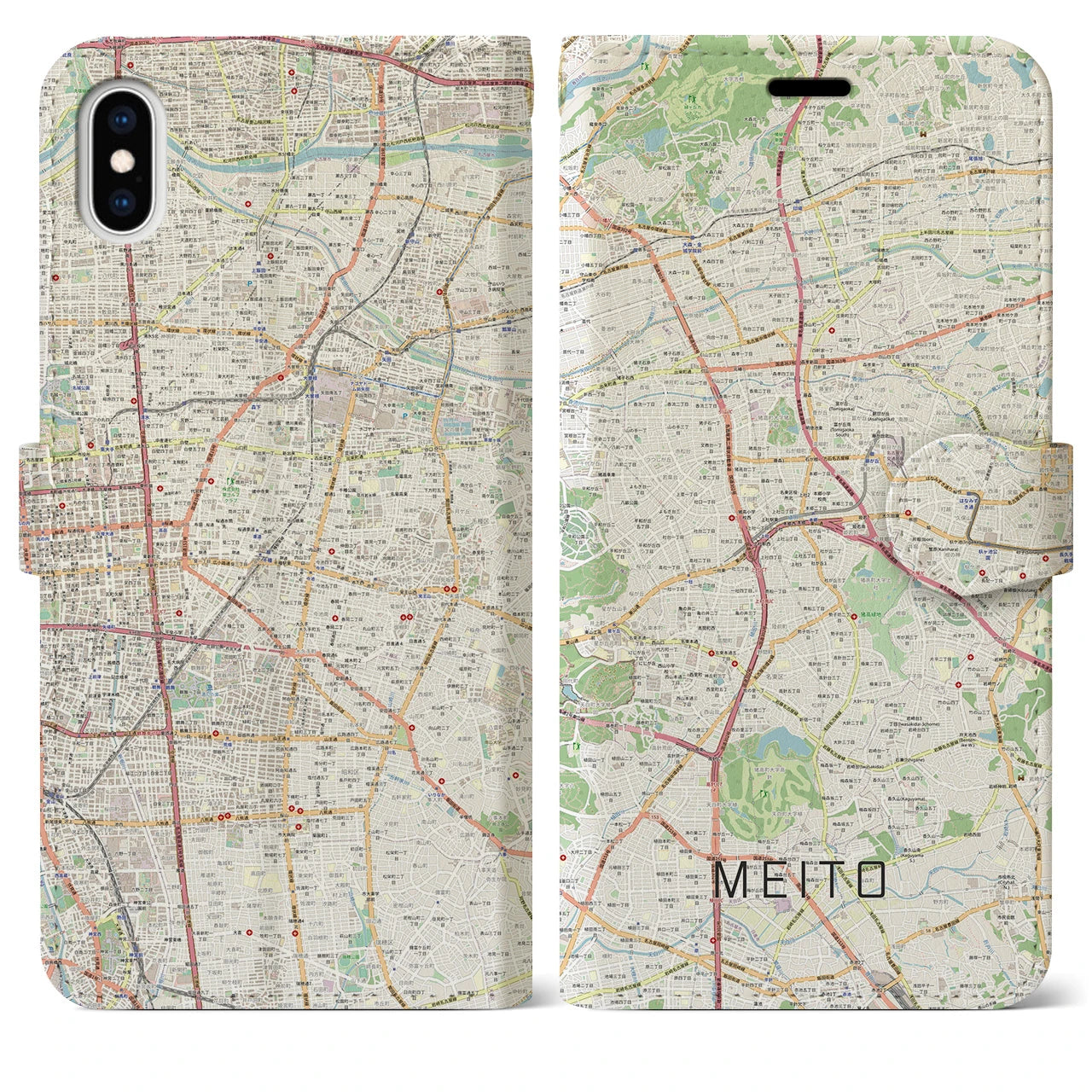 【名東】地図柄iPhoneケース（手帳両面タイプ・ナチュラル）iPhone XS Max 用