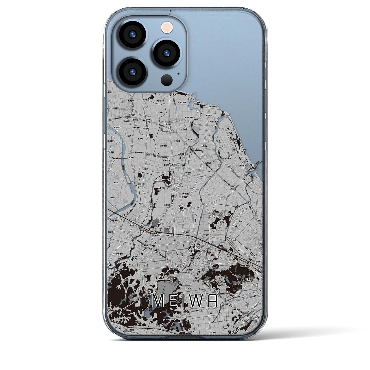 【明和】地図柄iPhoneケース（クリアタイプ・モノトーン）iPhone 13 Pro Max 用