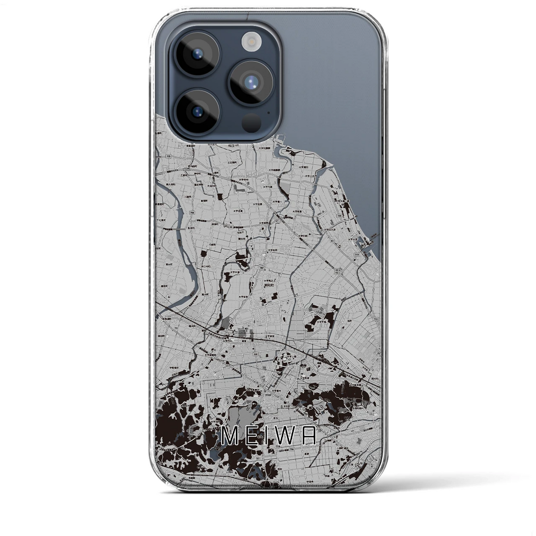 【明和】地図柄iPhoneケース（クリアタイプ・モノトーン）iPhone 15 Pro Max 用