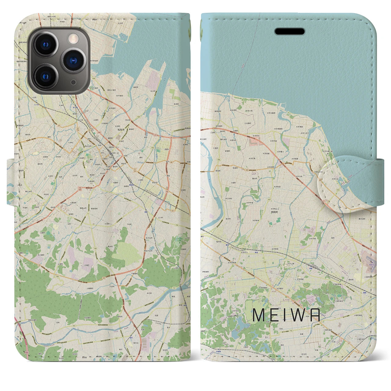 【明和】地図柄iPhoneケース（手帳両面タイプ・ナチュラル）iPhone 11 Pro Max 用