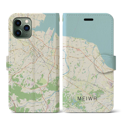 【明和（三重県）】地図柄iPhoneケース（手帳タイプ）ナチュラル・iPhone 11 Pro 用