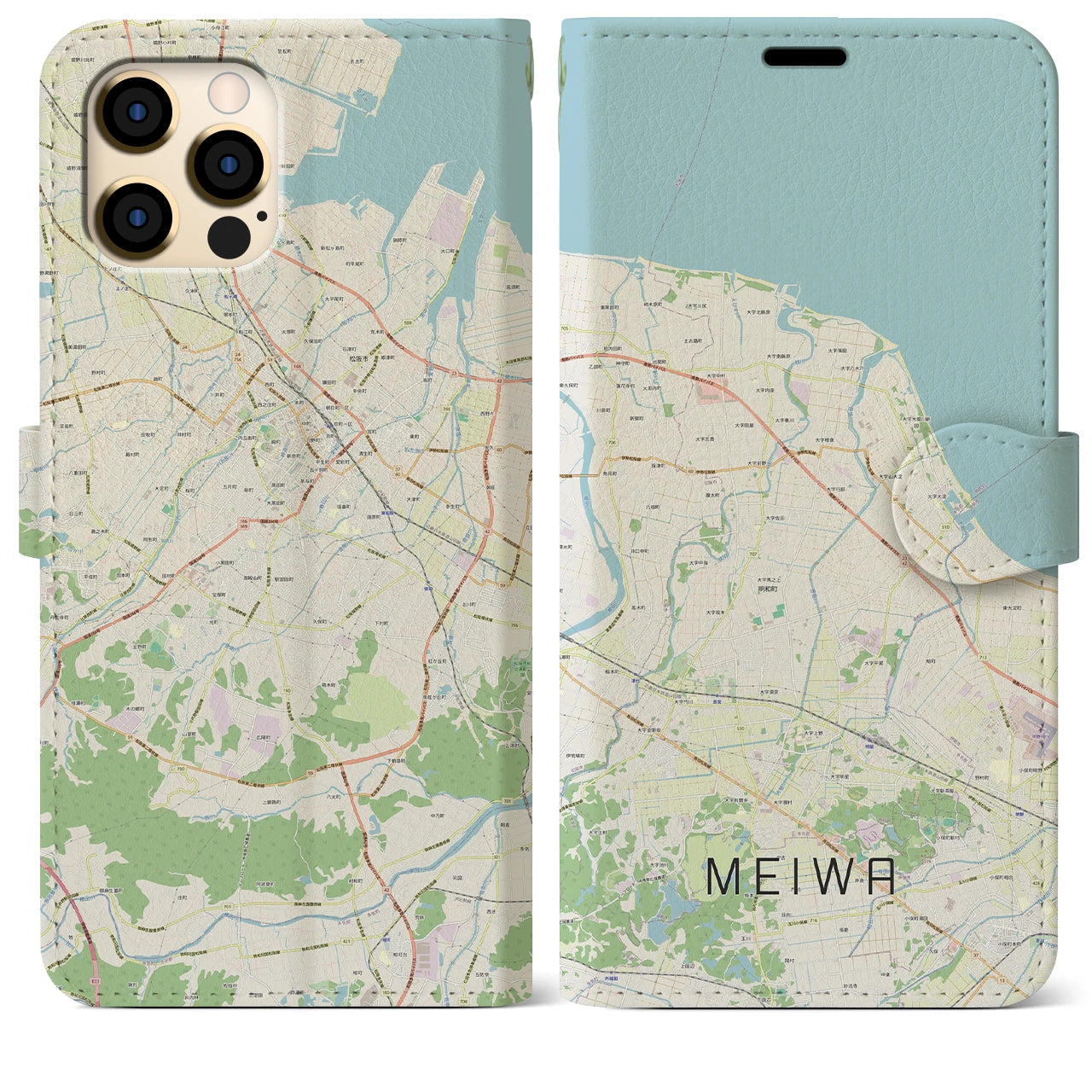 【明和】地図柄iPhoneケース（手帳両面タイプ・ナチュラル）iPhone 12 Pro Max 用