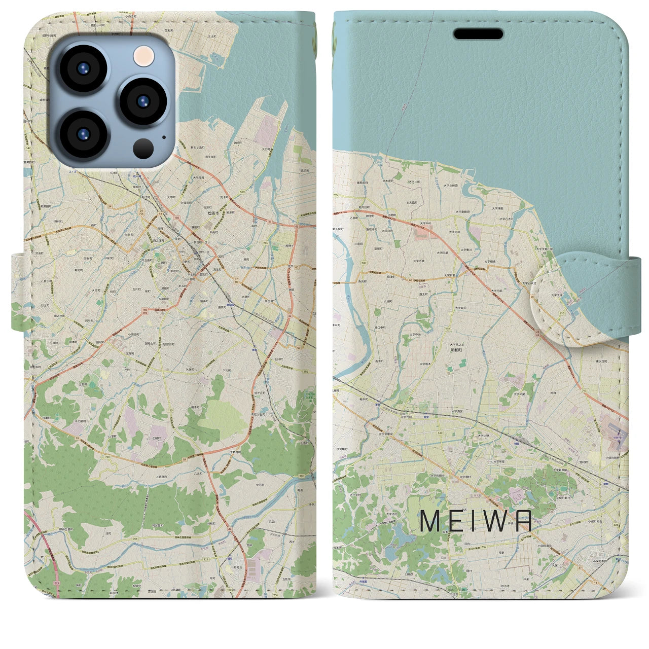【明和】地図柄iPhoneケース（手帳両面タイプ・ナチュラル）iPhone 13 Pro Max 用