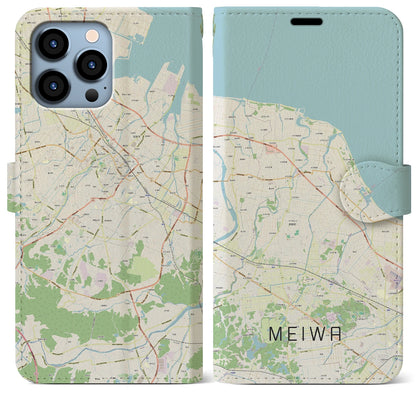 【明和（三重県）】地図柄iPhoneケース（手帳タイプ）ナチュラル・iPhone 13 Pro Max 用