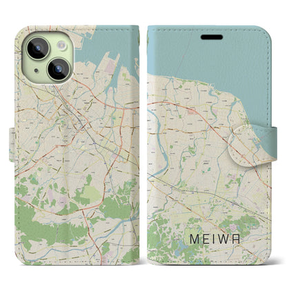 【明和（三重県）】地図柄iPhoneケース（手帳タイプ）ナチュラル・iPhone 15 用