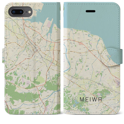 【明和（三重県）】地図柄iPhoneケース（手帳タイプ）ナチュラル・iPhone 8Plus /7Plus / 6sPlus / 6Plus 用