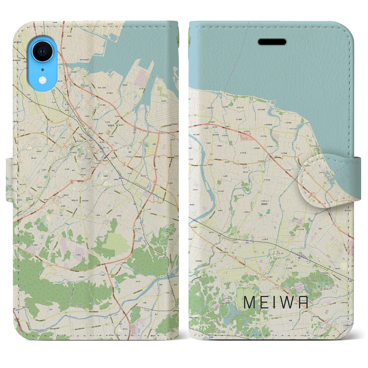 【明和】地図柄iPhoneケース（手帳両面タイプ・ナチュラル）iPhone XR 用