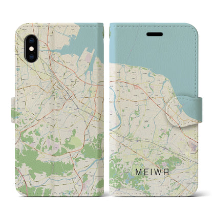 【明和（三重県）】地図柄iPhoneケース（手帳タイプ）ナチュラル・iPhone XS / X 用