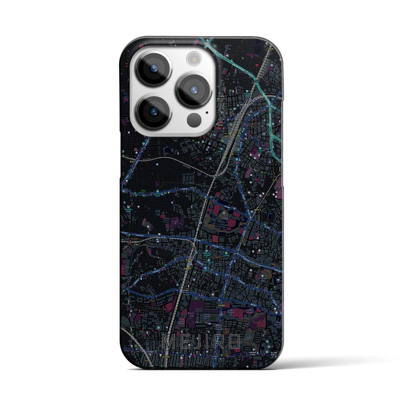 【目白】地図柄iPhoneケース（バックカバータイプ・ブラック）iPhone 14 Pro 用