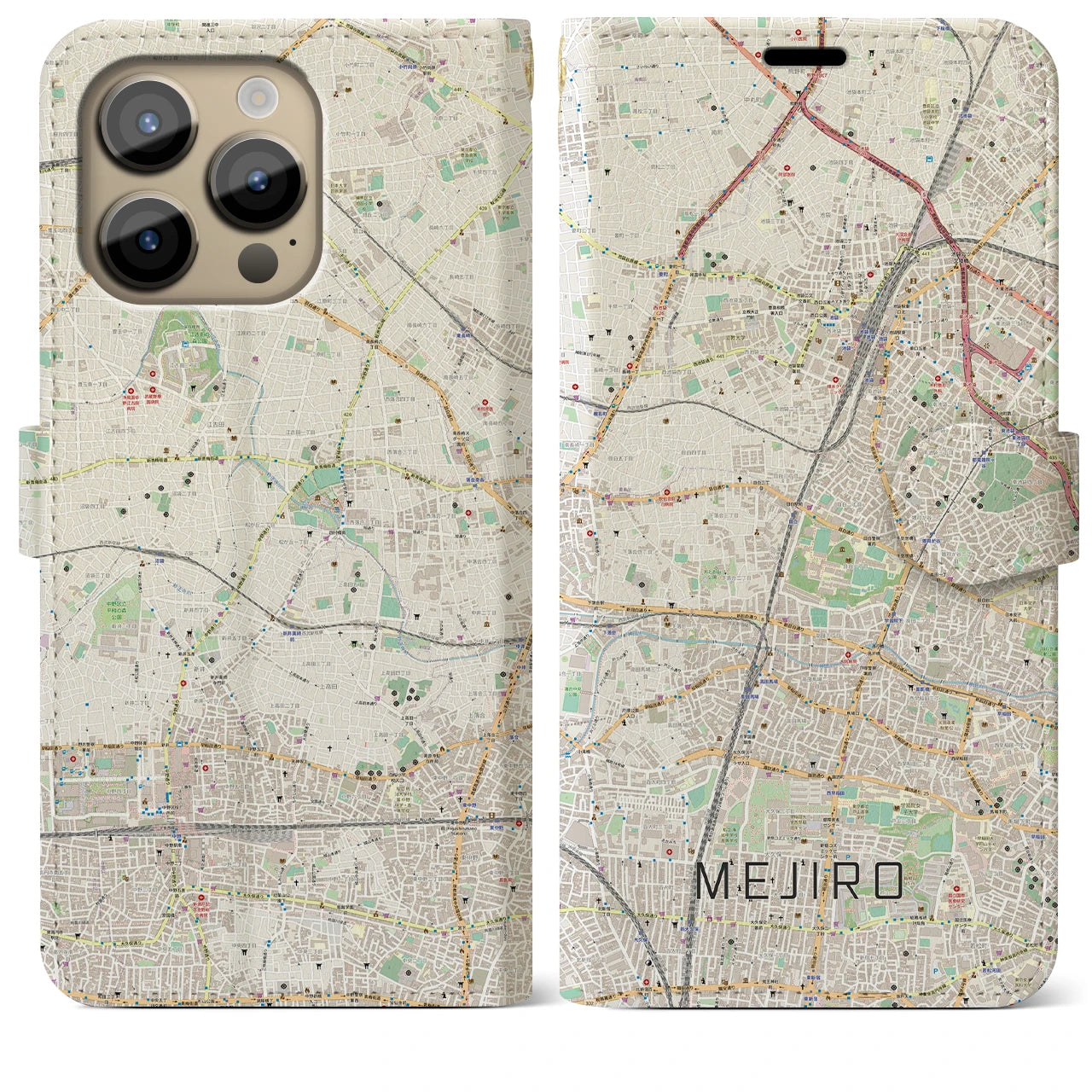 【目白】地図柄iPhoneケース（手帳両面タイプ・ナチュラル）iPhone 14 Pro Max 用