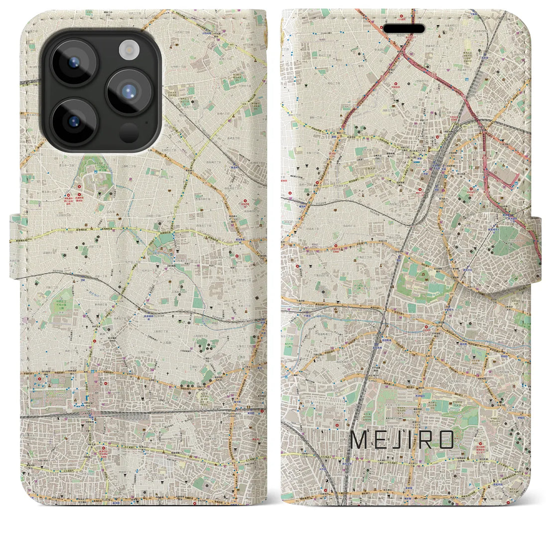 【目白】地図柄iPhoneケース（手帳両面タイプ・ナチュラル）iPhone 15 Pro Max 用
