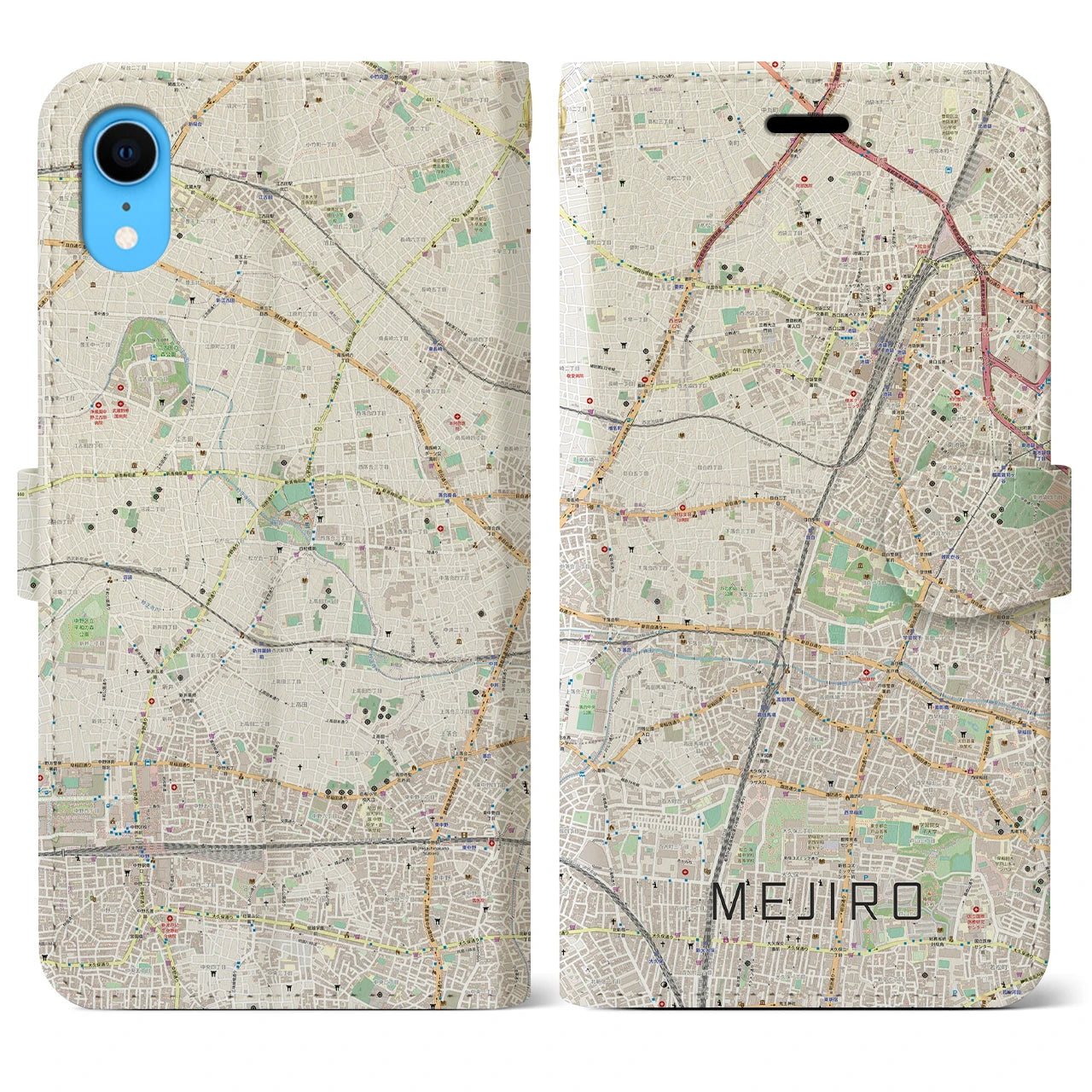 【目白】地図柄iPhoneケース（手帳両面タイプ・ナチュラル）iPhone XR 用