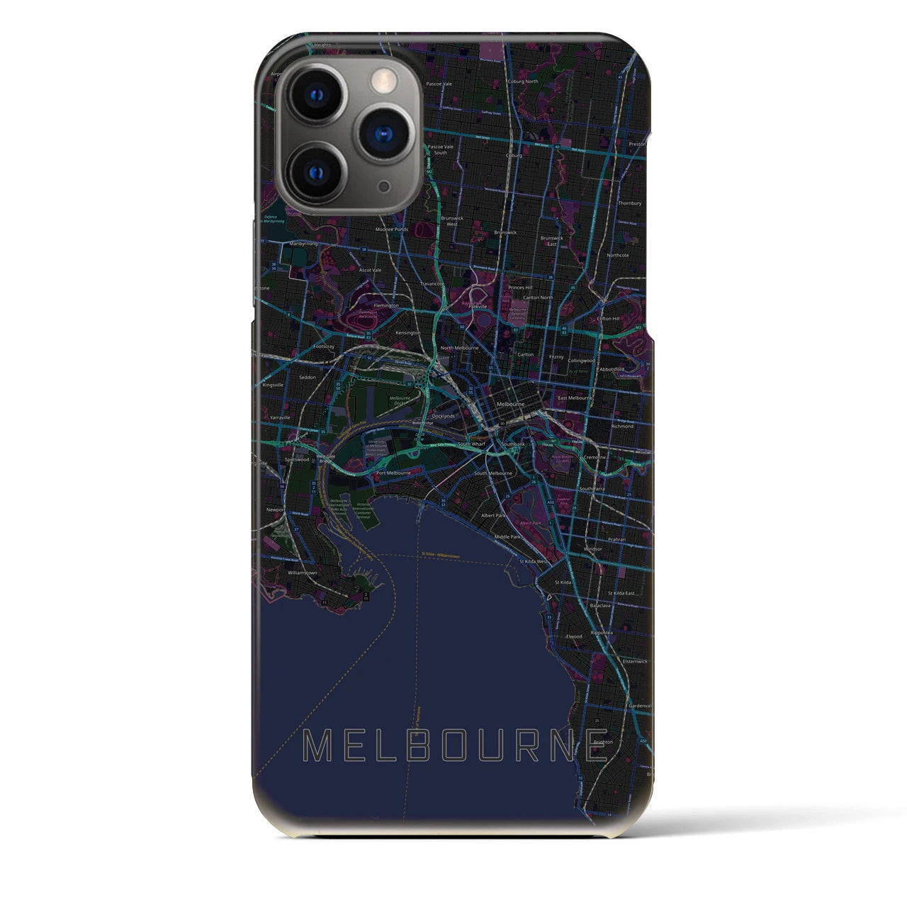 【メルボルン】地図柄iPhoneケース（バックカバータイプ・ブラック）iPhone 11 Pro Max 用