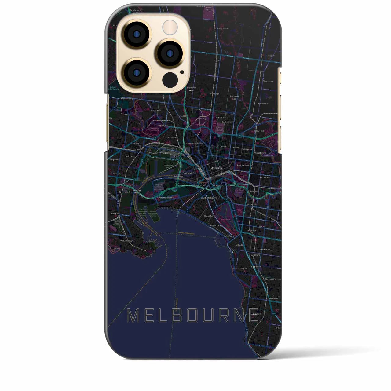 【メルボルン】地図柄iPhoneケース（バックカバータイプ・ブラック）iPhone 12 Pro Max 用