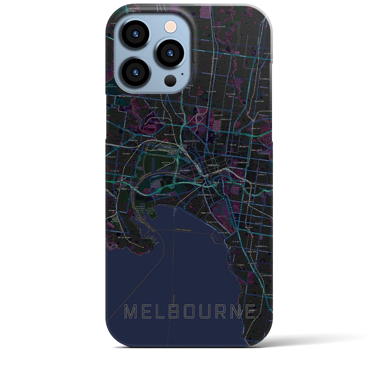 【メルボルン】地図柄iPhoneケース（バックカバータイプ・ブラック）iPhone 13 Pro Max 用