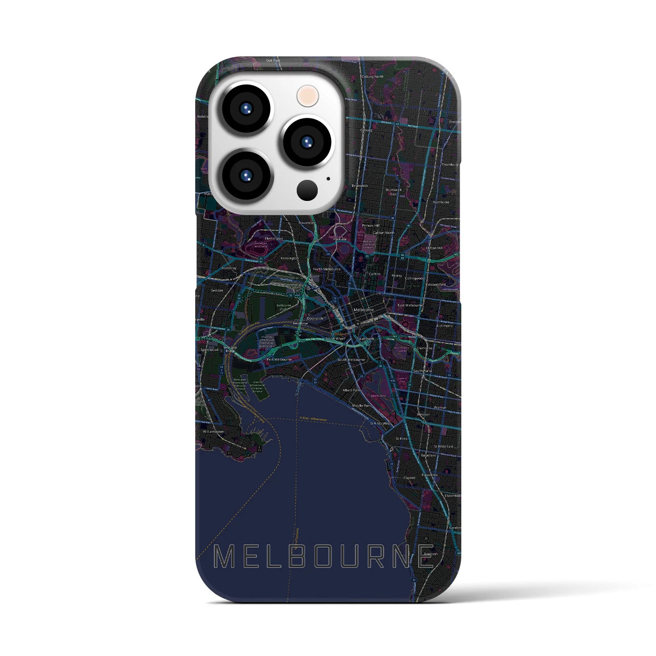 【メルボルン】地図柄iPhoneケース（バックカバータイプ・ブラック）iPhone 13 Pro 用