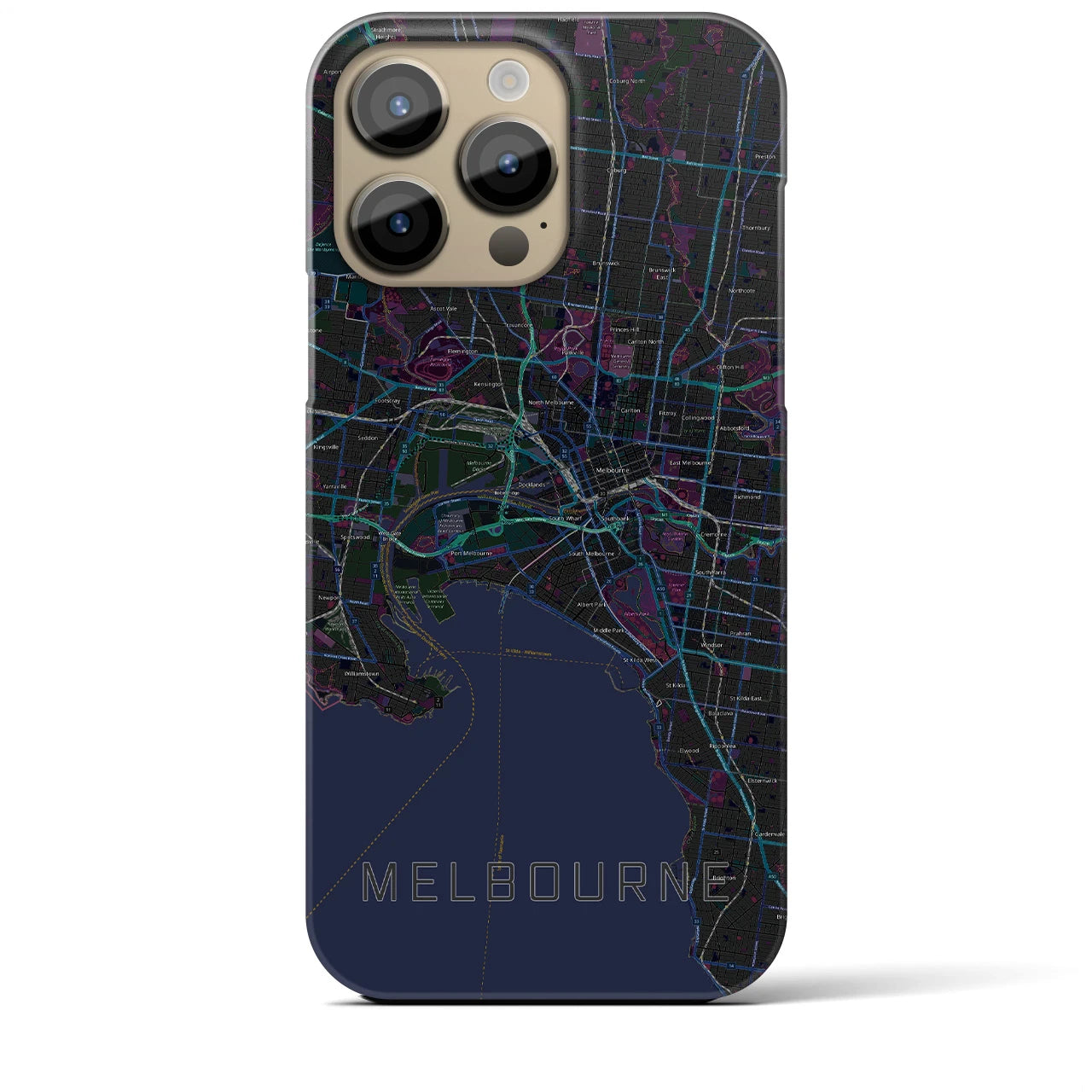 【メルボルン】地図柄iPhoneケース（バックカバータイプ・ブラック）iPhone 14 Pro Max 用