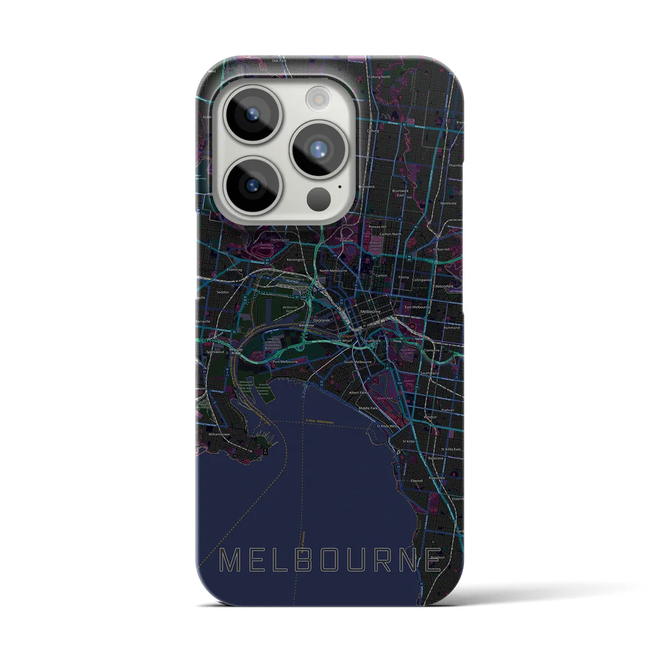 【メルボルン】地図柄iPhoneケース（バックカバータイプ・ブラック）iPhone 15 Pro 用