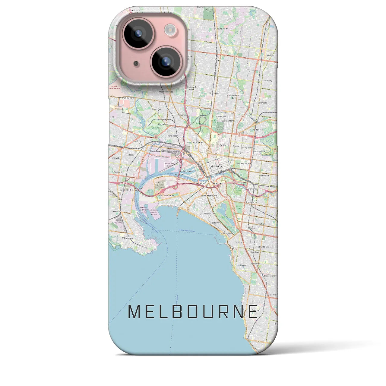 【メルボルン】地図柄iPhoneケース（バックカバータイプ・ナチュラル）iPhone 15 Plus 用