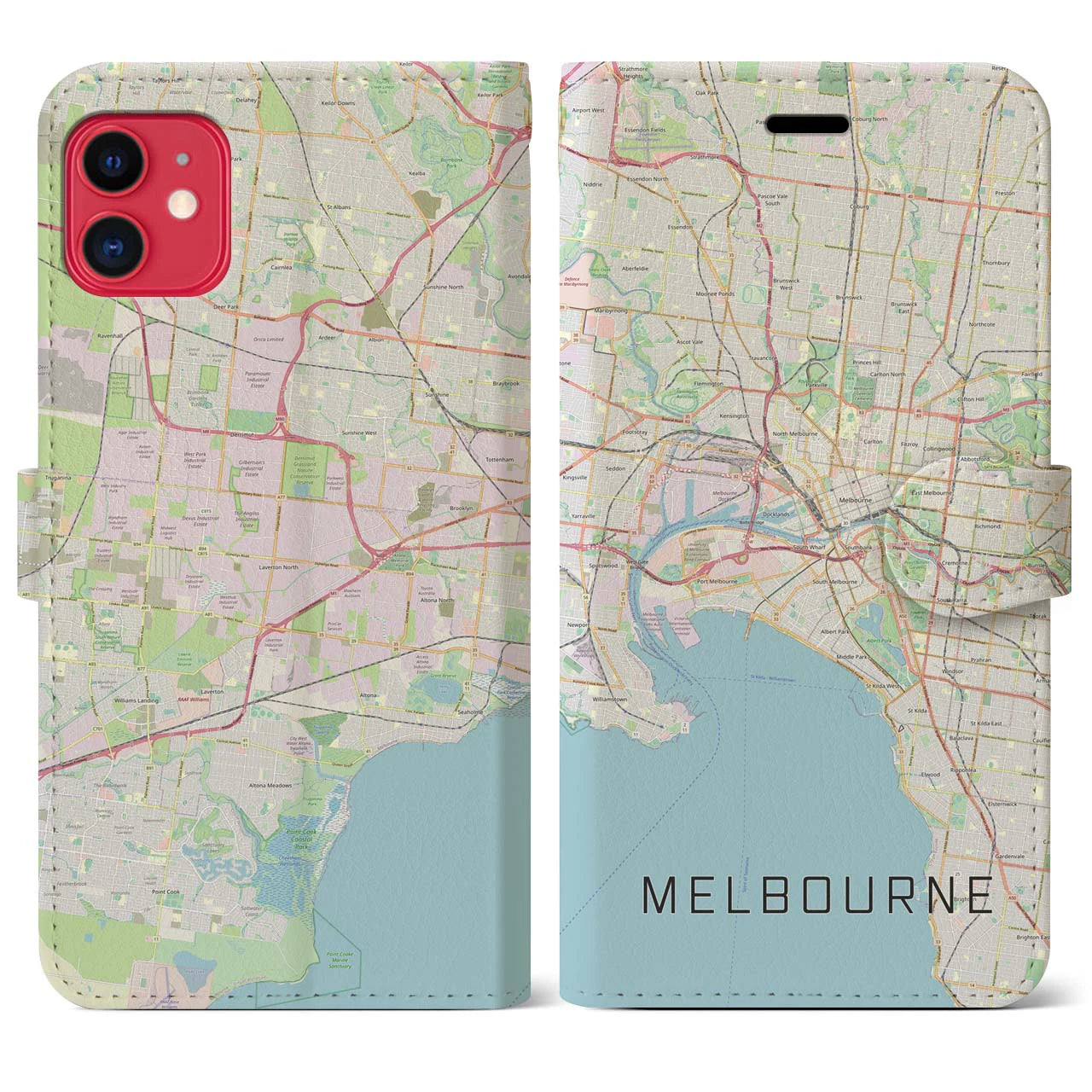 【メルボルン】地図柄iPhoneケース（手帳両面タイプ・ナチュラル）iPhone 11 用