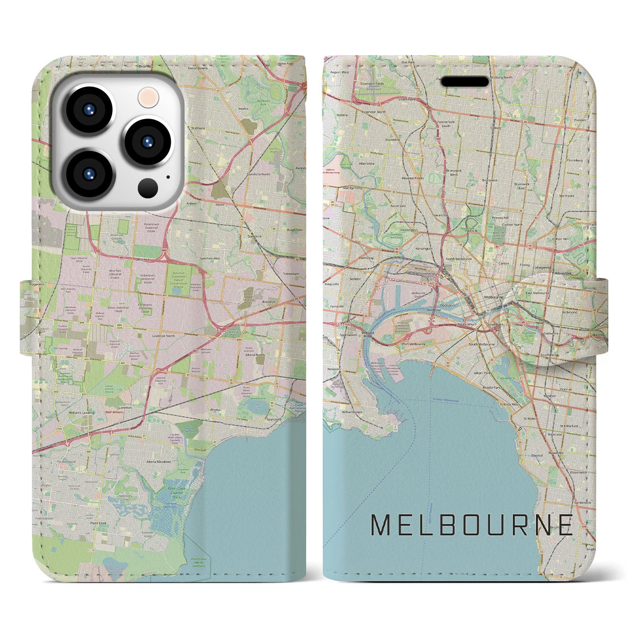 【メルボルン】地図柄iPhoneケース（手帳両面タイプ・ナチュラル）iPhone 13 Pro 用