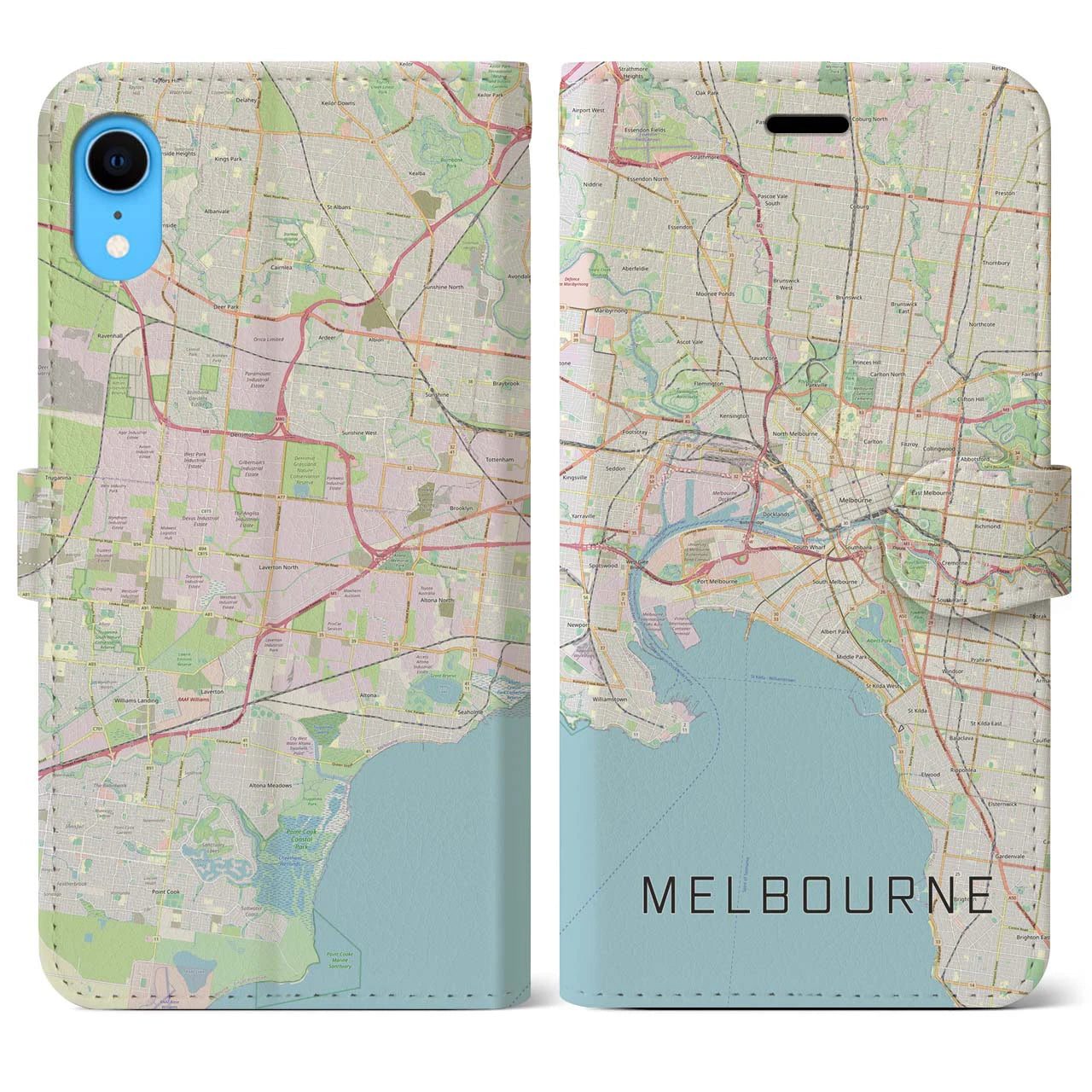 【メルボルン】地図柄iPhoneケース（手帳両面タイプ・ナチュラル）iPhone XR 用