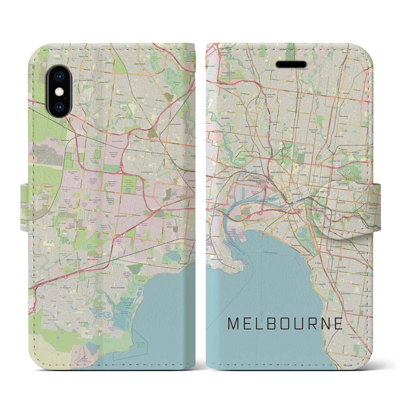 【メルボルン】地図柄iPhoneケース（手帳両面タイプ・ナチュラル）iPhone XS / X 用