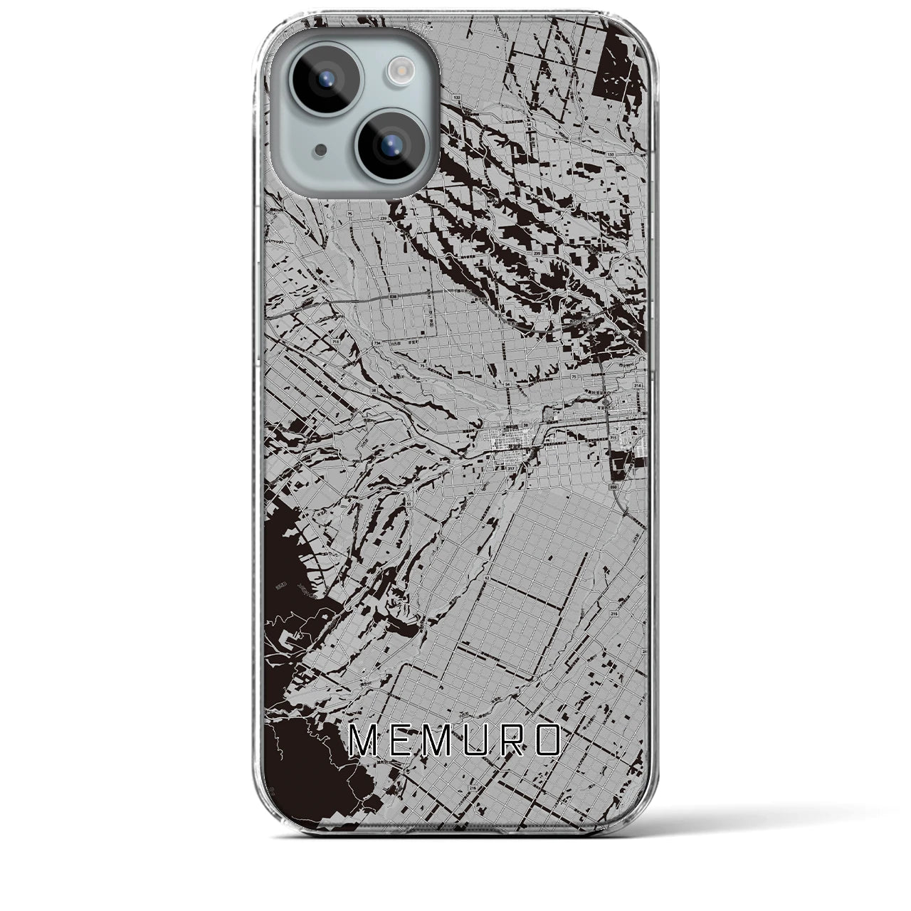 【芽室】地図柄iPhoneケース（クリアタイプ・モノトーン）iPhone 15 Plus 用