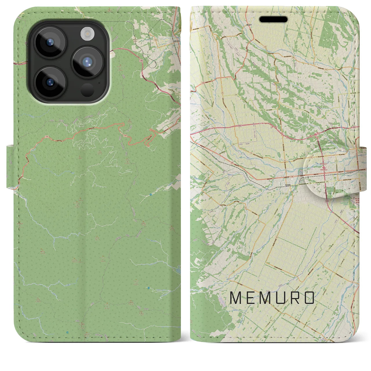 【芽室】地図柄iPhoneケース（手帳両面タイプ・ナチュラル）iPhone 15 Pro Max 用
