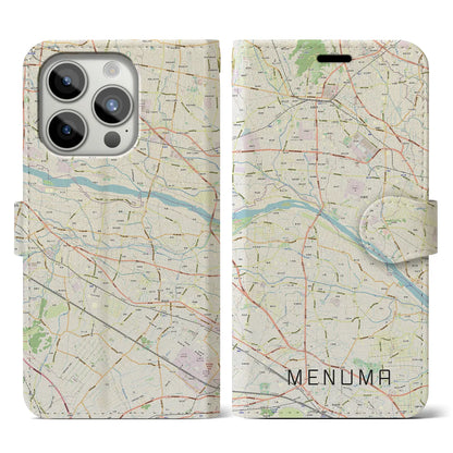 【妻沼（埼玉県）】地図柄iPhoneケース（手帳タイプ）ナチュラル・iPhone 15 Pro 用