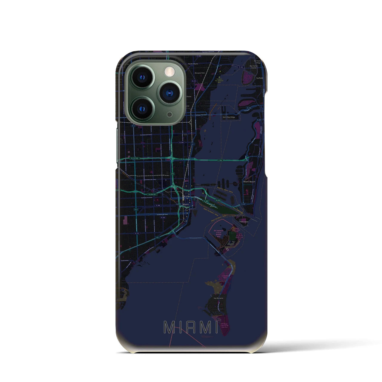 【マイアミ】地図柄iPhoneケース（バックカバータイプ・ブラック）iPhone 11 Pro 用