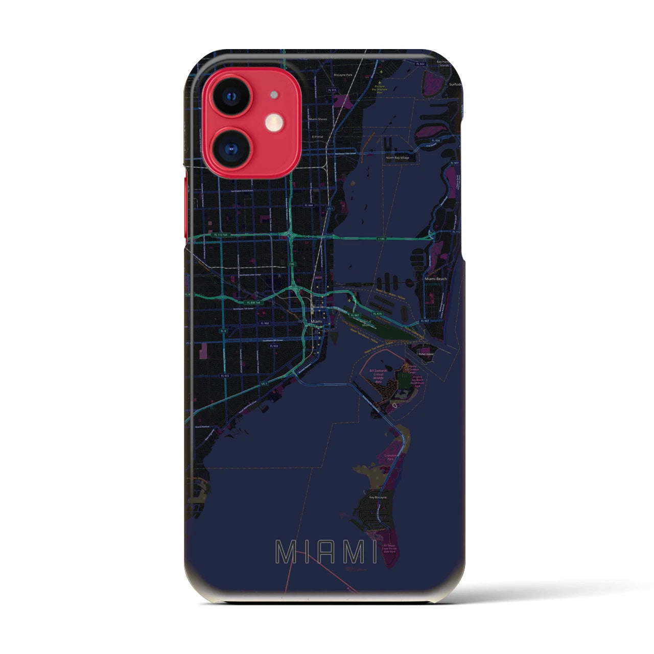 【マイアミ】地図柄iPhoneケース（バックカバータイプ・ブラック）iPhone 11 用