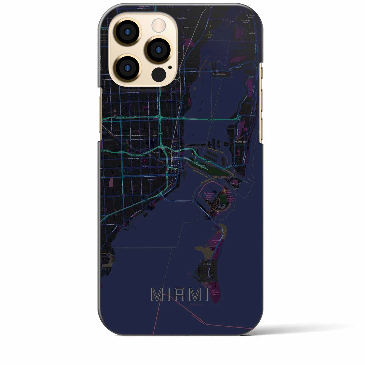 【マイアミ】地図柄iPhoneケース（バックカバータイプ・ブラック）iPhone 12 Pro Max 用