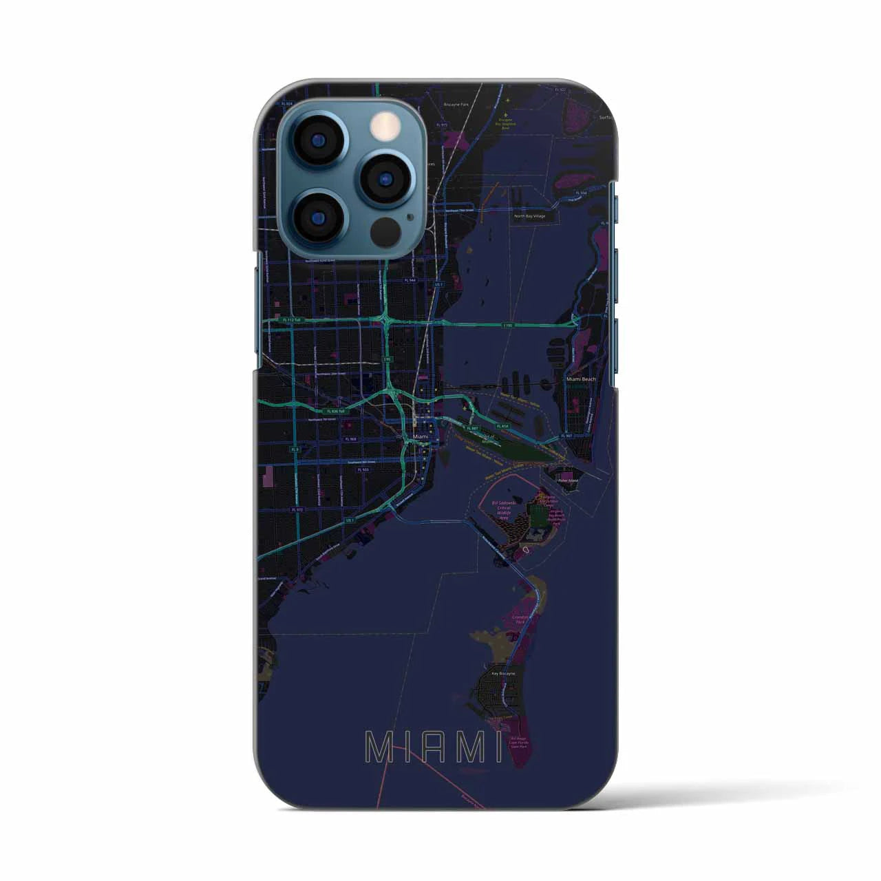 【マイアミ】地図柄iPhoneケース（バックカバータイプ・ブラック）iPhone 12 / 12 Pro 用