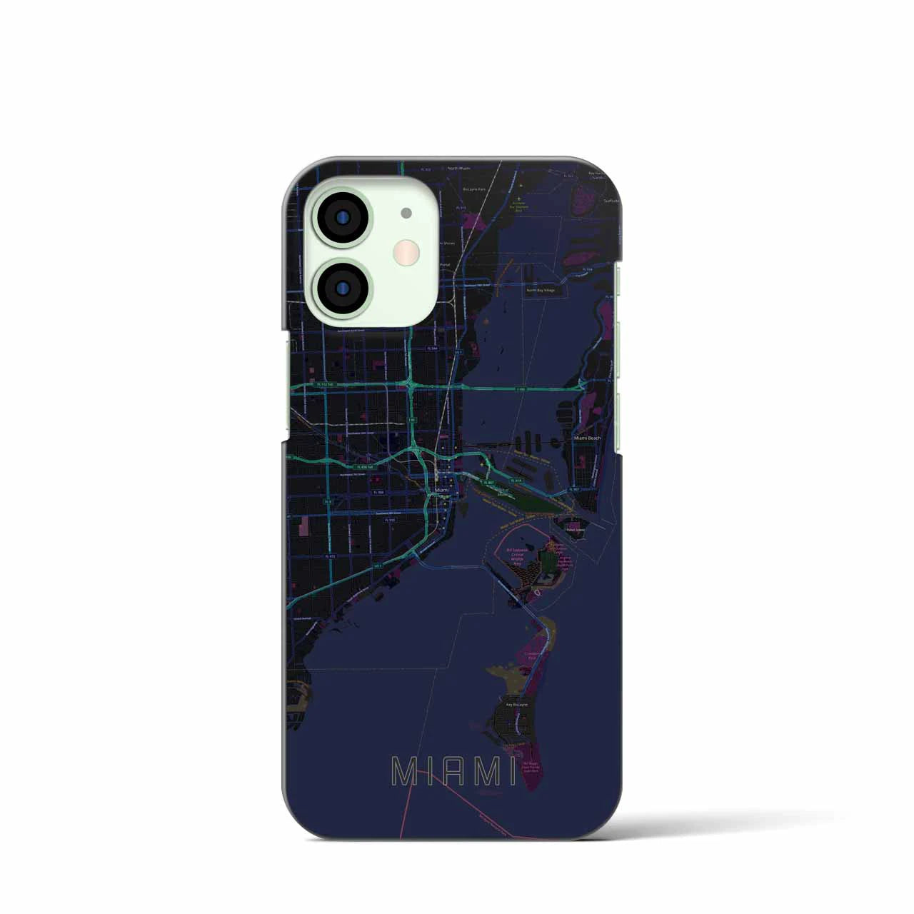 【マイアミ】地図柄iPhoneケース（バックカバータイプ・ブラック）iPhone 12 mini 用