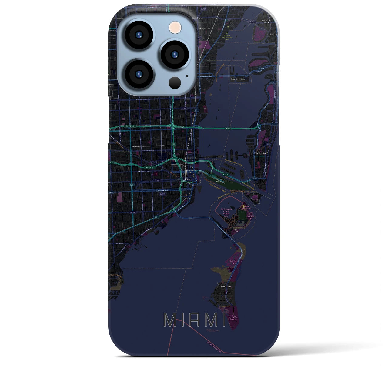 【マイアミ】地図柄iPhoneケース（バックカバータイプ・ブラック）iPhone 13 Pro Max 用