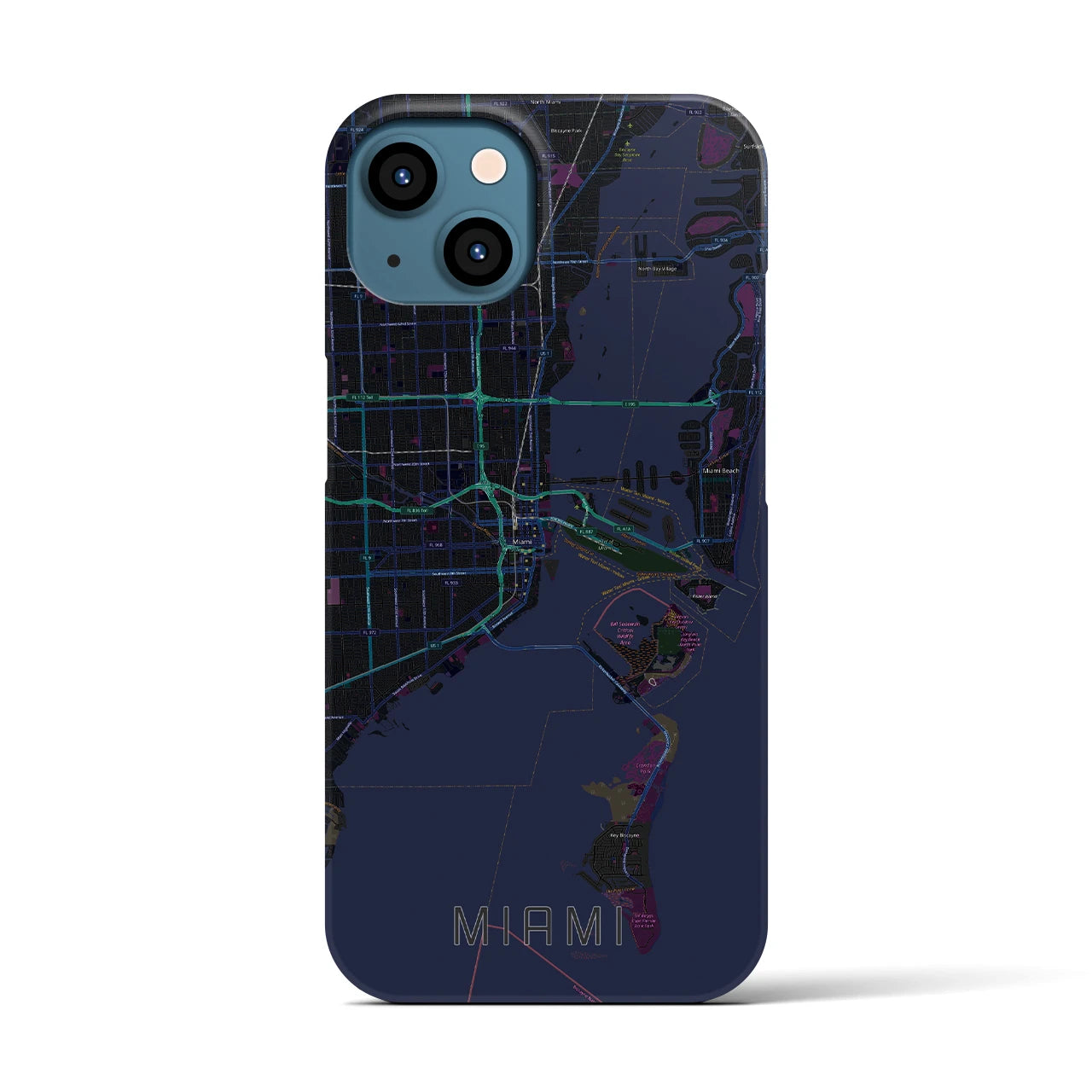 【マイアミ】地図柄iPhoneケース（バックカバータイプ・ブラック）iPhone 13 用