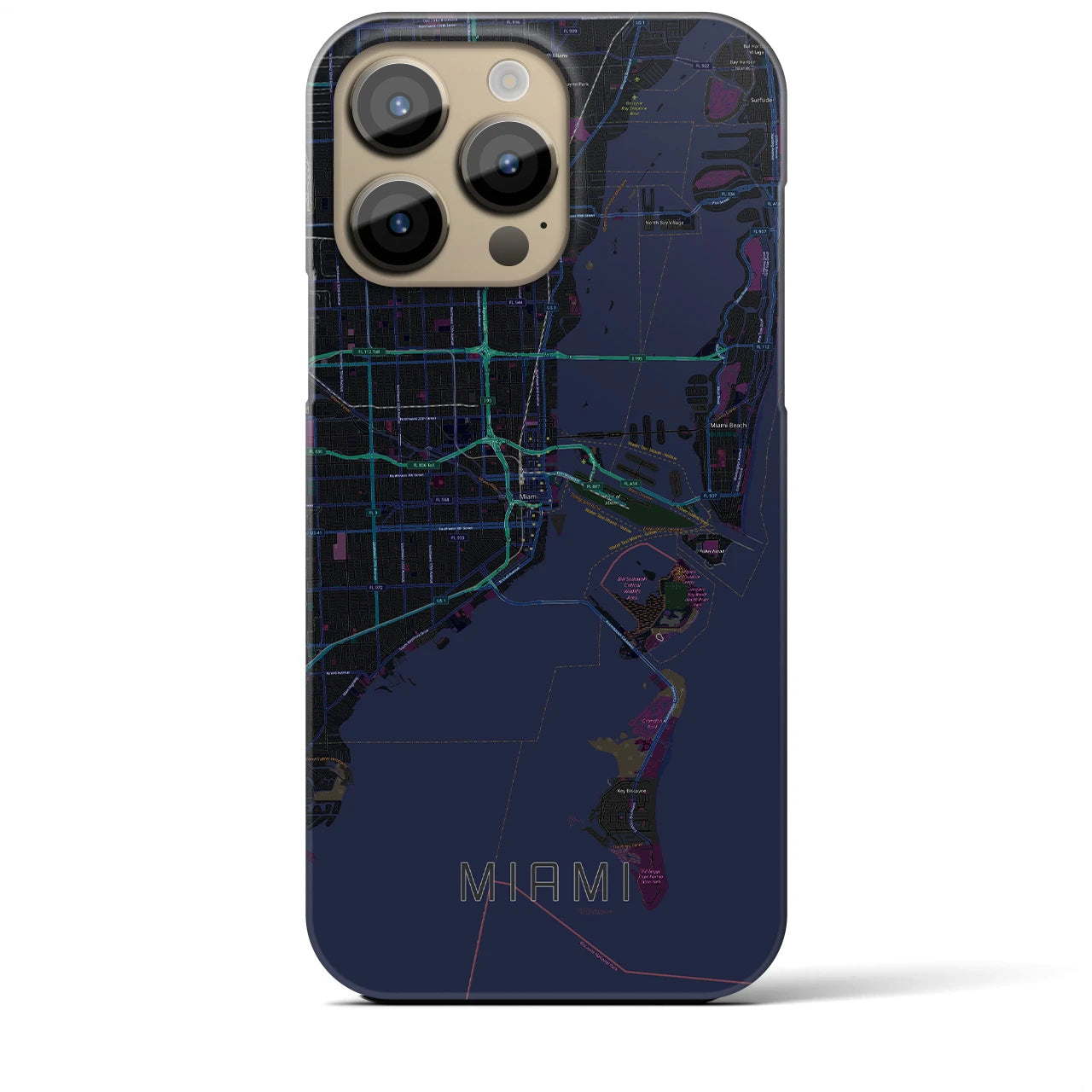【マイアミ】地図柄iPhoneケース（バックカバータイプ・ブラック）iPhone 14 Pro Max 用