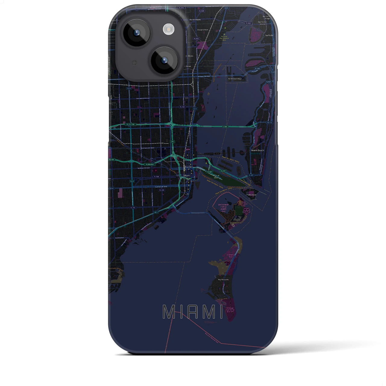 【マイアミ】地図柄iPhoneケース（バックカバータイプ・ブラック）iPhone 14 Plus 用