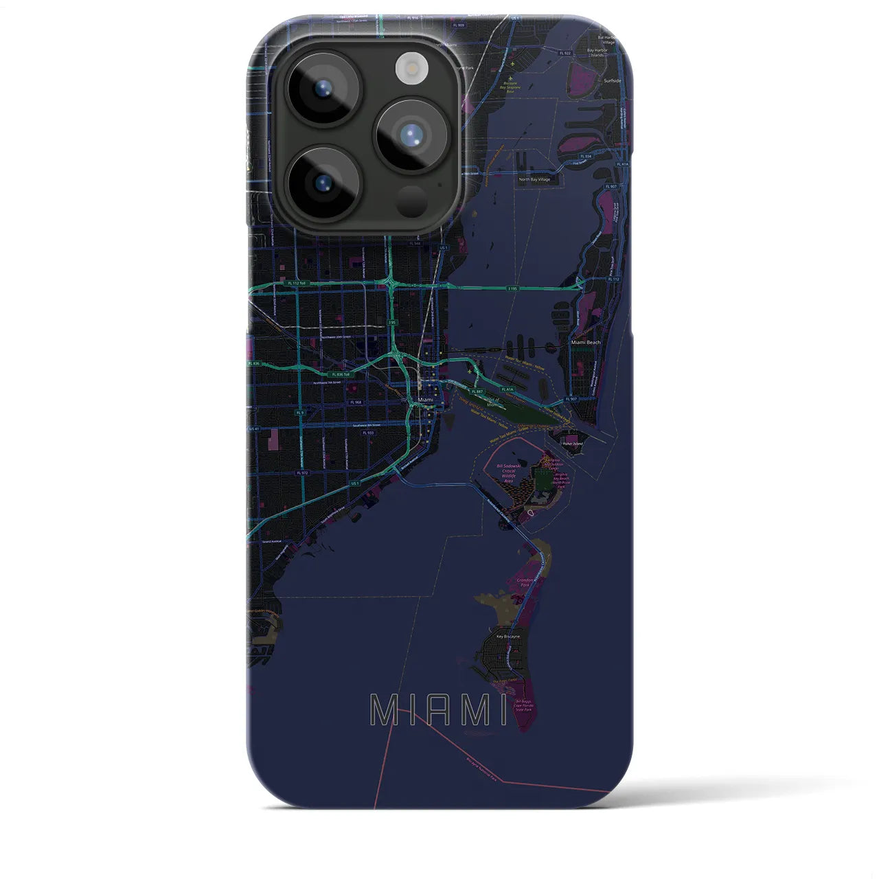 【マイアミ】地図柄iPhoneケース（バックカバータイプ・ブラック）iPhone 15 Pro Max 用