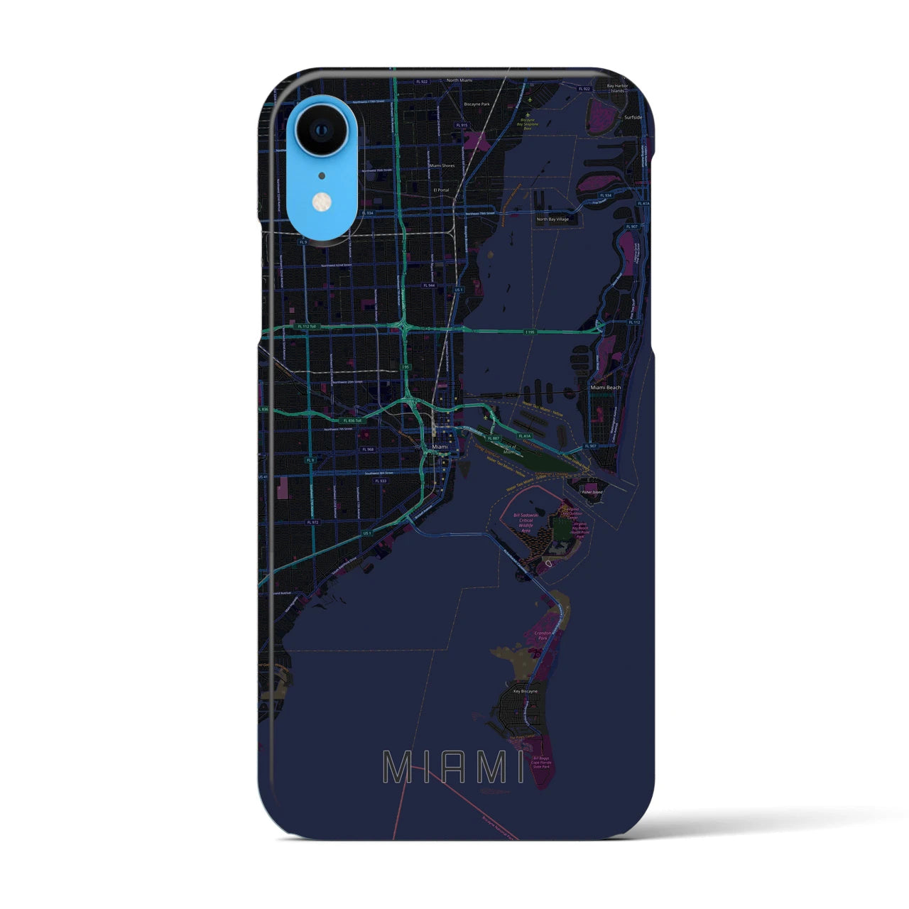 【マイアミ】地図柄iPhoneケース（バックカバータイプ・ブラック）iPhone XR 用