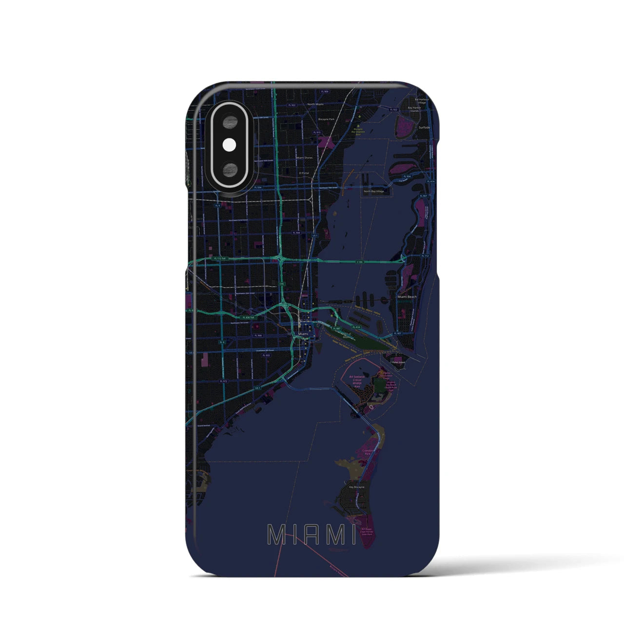 【マイアミ】地図柄iPhoneケース（バックカバータイプ・ブラック）iPhone XS / X 用