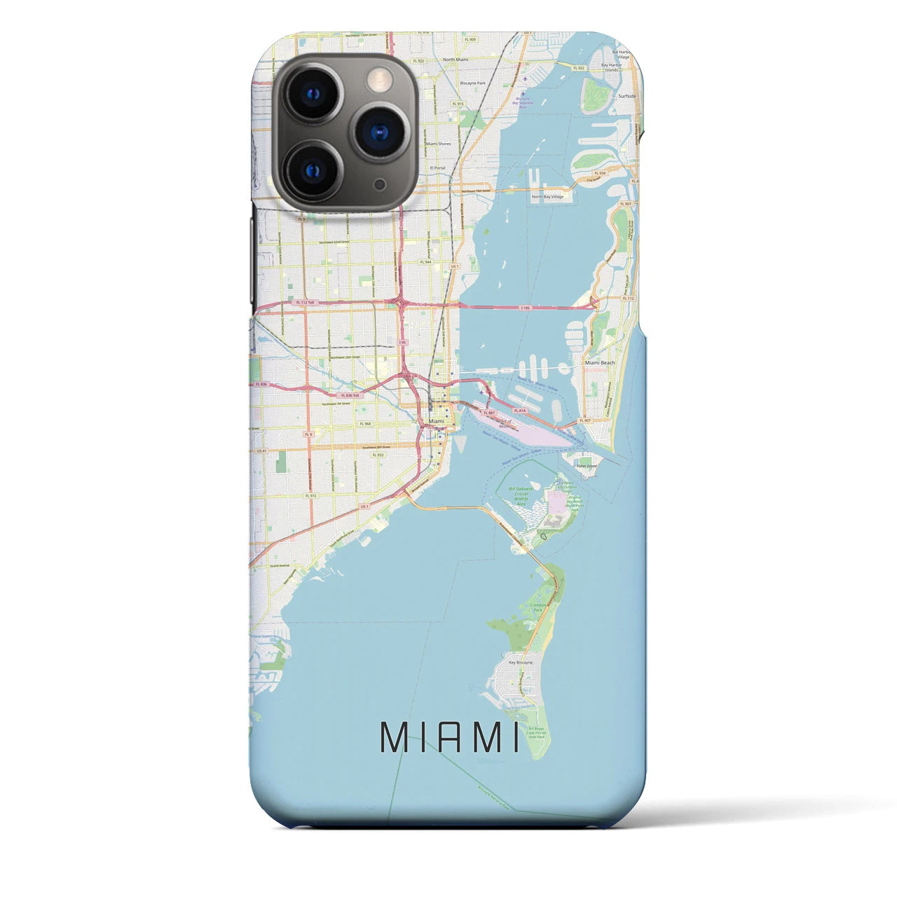 【マイアミ】地図柄iPhoneケース（バックカバータイプ・ナチュラル）iPhone 11 Pro Max 用