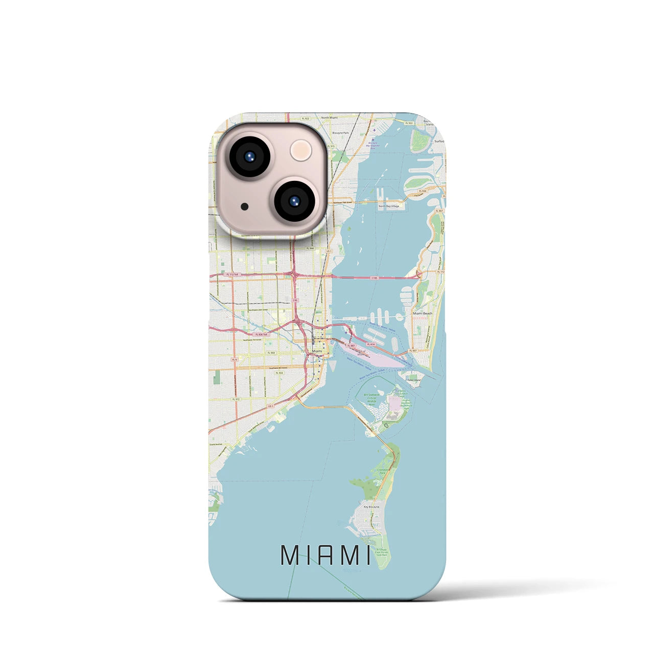 【マイアミ】地図柄iPhoneケース（バックカバータイプ・ナチュラル）iPhone 13 mini 用