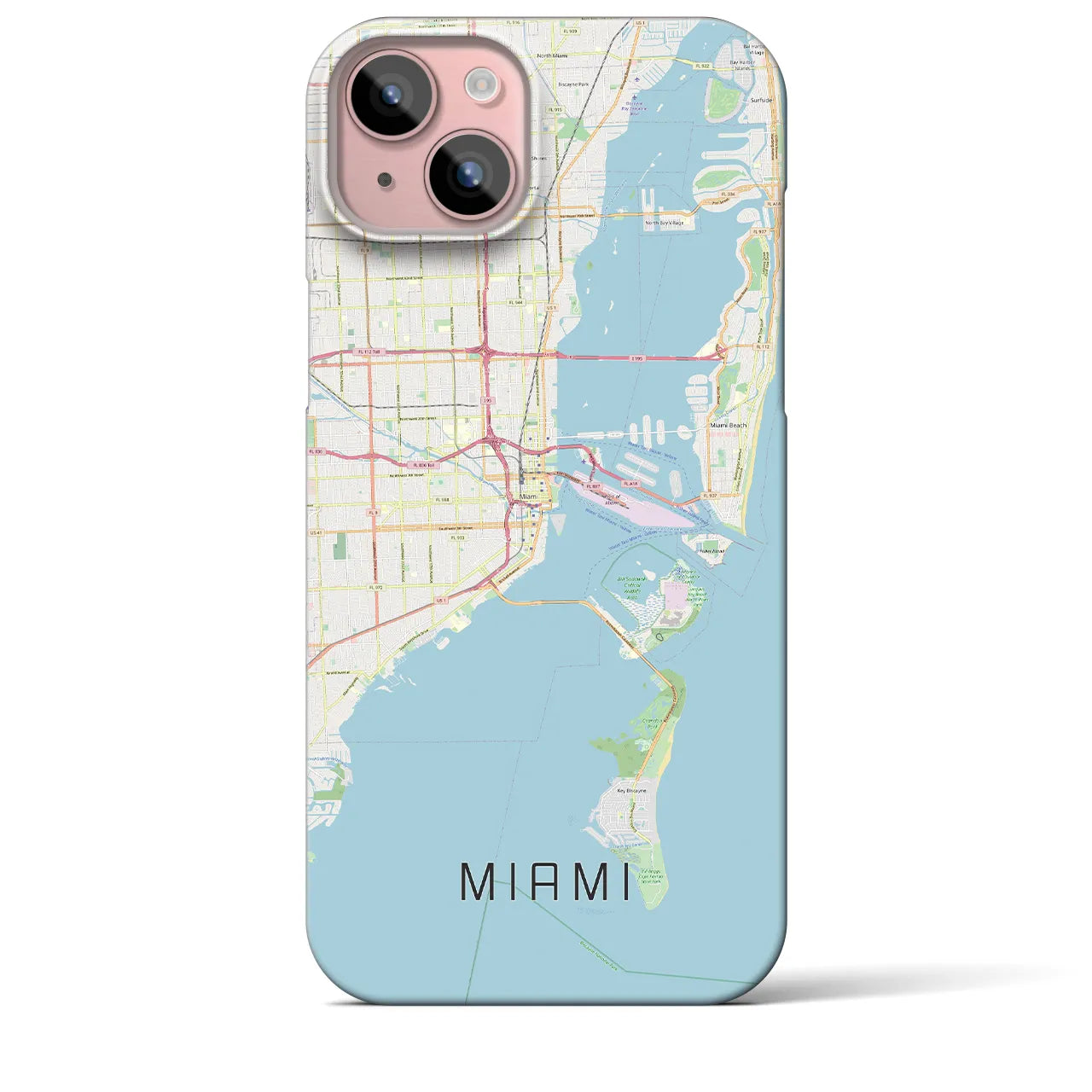 【マイアミ】地図柄iPhoneケース（バックカバータイプ・ナチュラル）iPhone 15 Plus 用