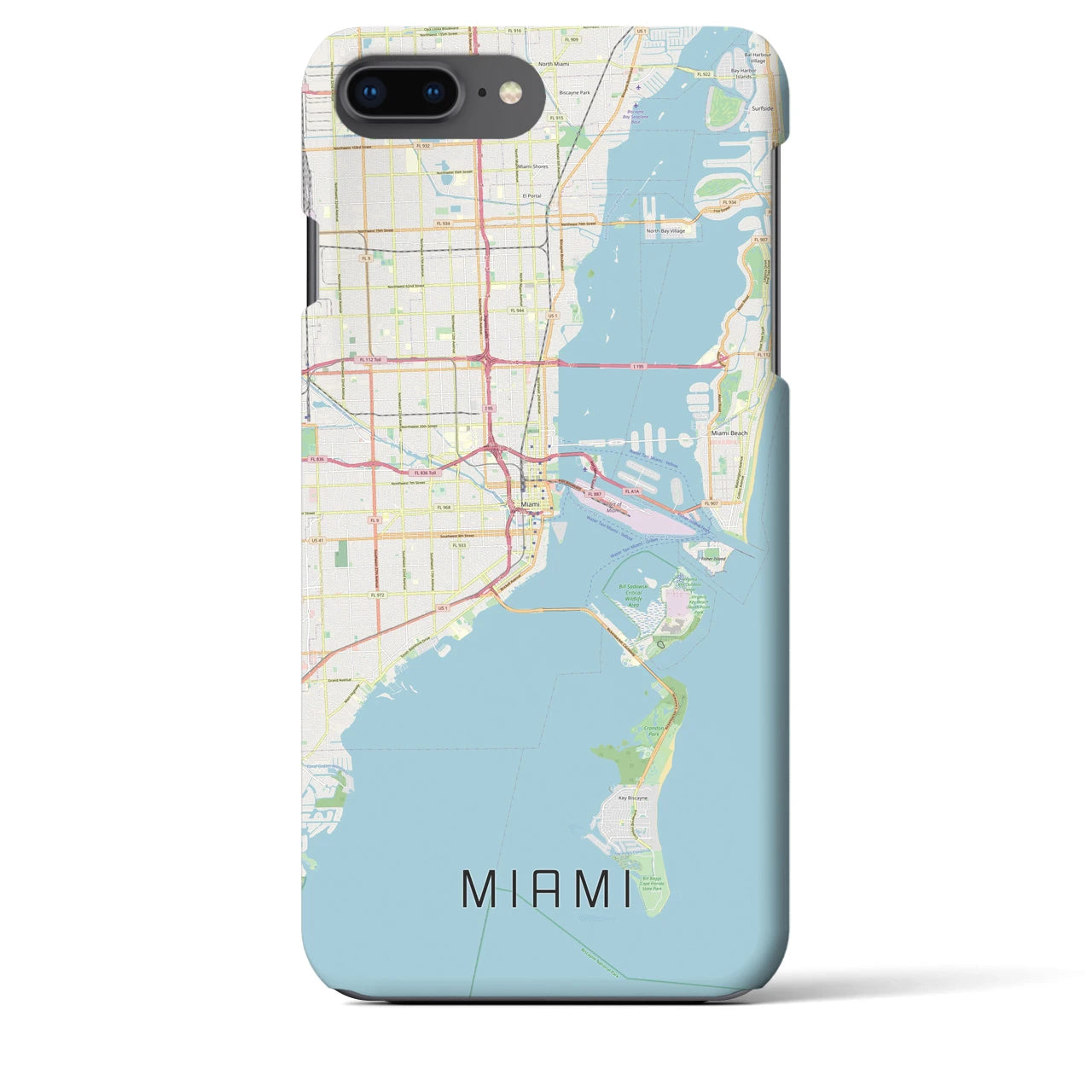 【マイアミ】地図柄iPhoneケース（バックカバータイプ・ナチュラル）iPhone 8Plus /7Plus / 6sPlus / 6Plus 用