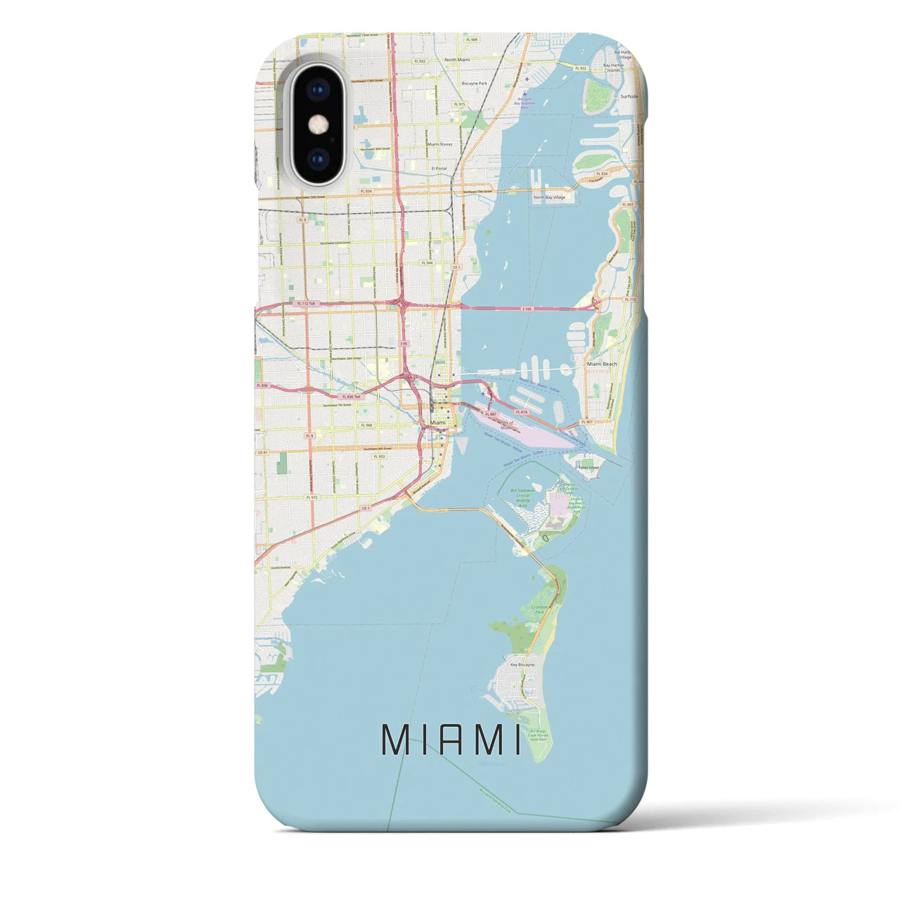 【マイアミ】地図柄iPhoneケース（バックカバータイプ・ナチュラル）iPhone XS Max 用