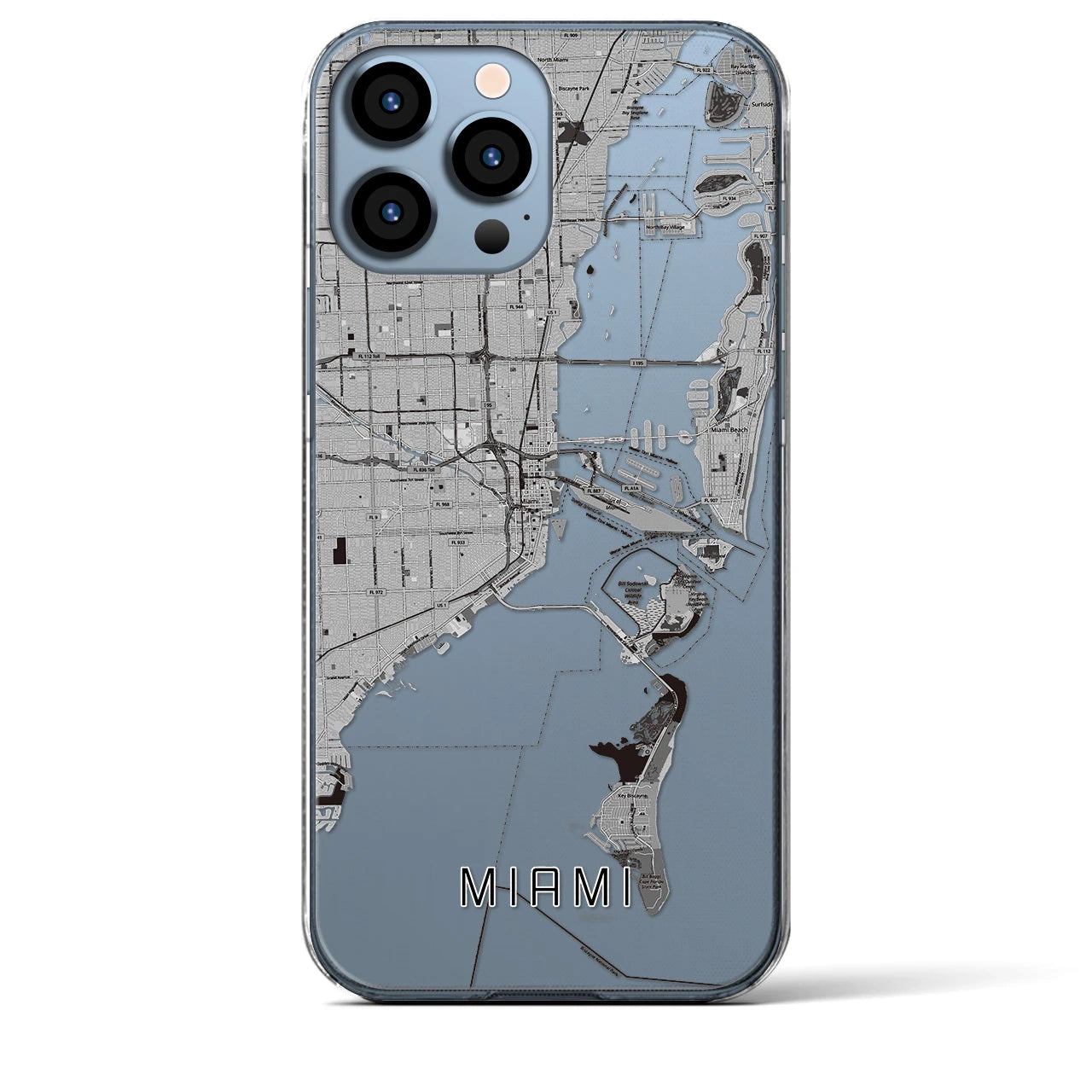 【マイアミ】地図柄iPhoneケース（クリアタイプ・モノトーン）iPhone 13 Pro Max 用