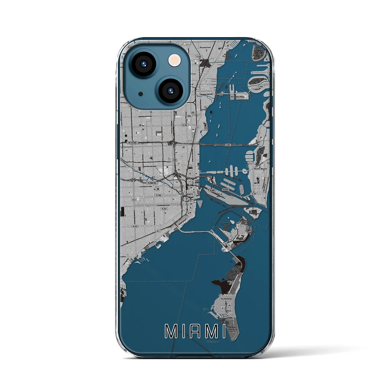 【マイアミ】地図柄iPhoneケース（クリアタイプ・モノトーン）iPhone 13 用
